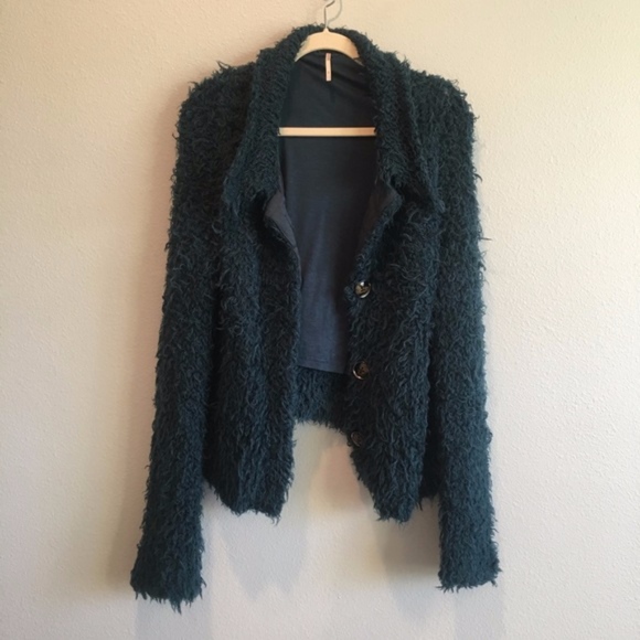 Free People Jackets & Blazers - Free People Blue Fuzzy Knit Jacket with Buttons